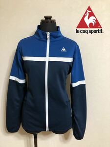 【美品】 le coq sportif ルコック レディース ジャージ トラックトップ トップス 長袖 サイズM ネイビー 青 デサント QB-555153