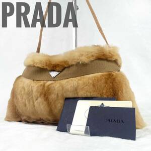 【幻の逸品】PRADA プラダ コリンスキー アクセサリーポーチ ハンドバッグ ショルダーバッグ ミンクファー ベージュ 白タグ 極美品