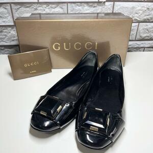 GUCCI パンプス　箱付き　フラットシューズ　ビジュー　エナメル　ブラック