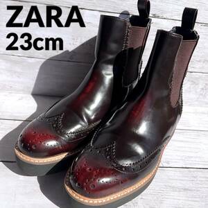 ZARA サイドゴアブーツ 23 cm ボルドー ワイン ザラ かっこいい