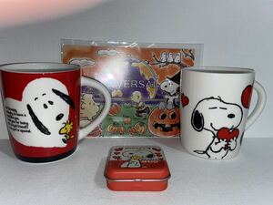 スヌーピー★SNOOPY★ハート★LOVE★ペアマグカップ・ハロウィンポストカード・ミニ缶ケース★コレクション★USJ★スーベニア2014★未使用