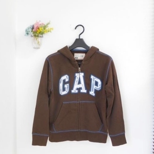 GAP ギャップ キッズ 男の子 130ｃｍ 長袖 パーカー スエット コゲ茶 ロゴ ワッペン