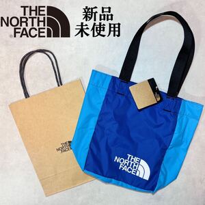 新品 Ssize ノースフェイス トートバッグ エコバッグ 軽量 小 青 水色 ブルー THE NORTH FACE 小物用ポケット ブランドロゴ ナイロン