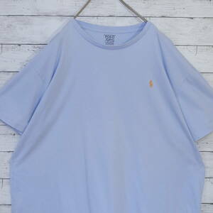 Polo Ralph Lauren ポロラルフローレン ワンポイント ポニー刺繍ロゴ クルーネック 半袖 Tシャツ XXL 水色 ライトブルー オレンジ 20201206