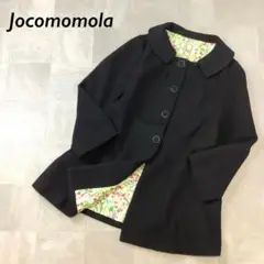 Jocomomola ウール ボタン コート ブラック 花柄 裏地