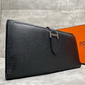 1円■マチあり■ エルメス HERMES メンズ ベアン スフレ 長財布 二つ折り ヴォーエプソン レザー ブラック 黒 シルバー金具 ビジネス