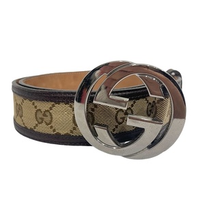 GUCCI グッチ GGキャンバス ベルト 114876 85・34 インターロッキング ブラウン系【中古】12406K349