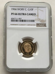 コートジボワール1966象 10フランNGC金貨 コイン、プルーフ 硬貨