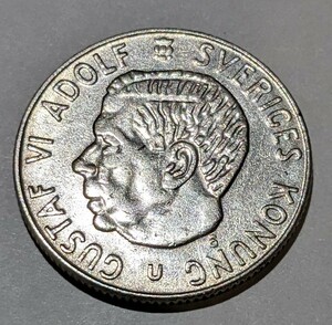 ’1962　1KR　1スウェーデンクローナ　グスタフ6 世アドルフ　銀貨　流通品