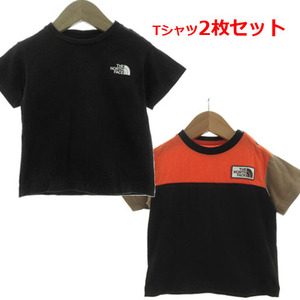 ザノースフェイス THE NORTH FACE Tシャツ 2枚セット 丸首 半袖 ボックスロゴ バックプリント ブラック 黒 オレンジ 80