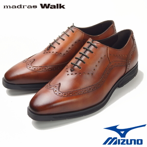 【新品】定価2.5万 マドラス madras Walk MIZUNO SELECT《ミズノセレクト》高機能 本革 内羽根 ウイング ビジネスシューズ 茶 25cm 日本製