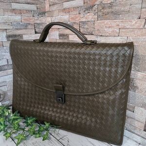 1円【至高の逸品】BOTTEGA VENETA ボッテガヴェネタ ビジネスバッグ トートバッグ レザー イントレチャート グリーン系 正規品　