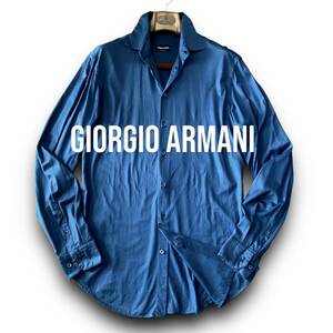 A12 美品 定価 18万 Lぐらい39/15.5『ジョルジオアルマーニ GIORGIO ARMANI』爽やか 極上質感 ビスコース 長袖 シャツ 青色 アイスブルー