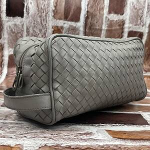 『最高級 希少色』BOTTEGA VENETA ボッテガヴェネタ セカンドバッグ クラッチバッグ イントレチャート レザー グレー系 ビジネス メンズ