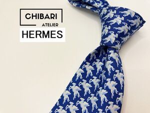 【超美品】HERMES　エルメス　ペガサス柄 ネクタイ 3本以上 送料無料 メンズ ブルー　1203093