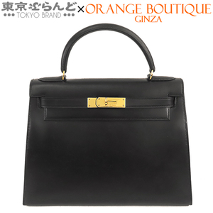 101768268 エルメス HERMES ケリー 28 外縫 〇H刻印 ブラック 黒 ゴールド金具 ボックスカーフ ハンドバッグ レディース ヴィンテージ