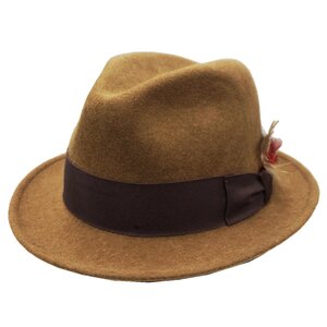 【 STETSON 】ステットソン ・ 秋冬 中折帽子 マニッシュ ★ 茶・濃キャメル無地 ★ 毛100％ 撥水加工・飾り部分レーヨン ★ 61.0ｃｍ