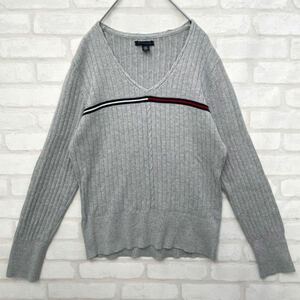 【大人気】トミーヒルフィガー ビッグロゴ Vネック コットンニットセーター レディース Ｌサイズ TOMMY HILFIGER