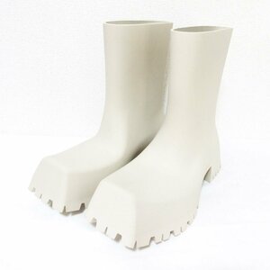 ほぼ未使用 22SS BALENCIAGA バレンシアガ TROOPER RUBBER BOOT トルーパー ラバーブーツ 680660 26.5cm アイボリー系