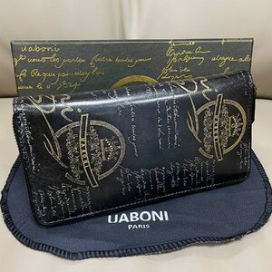 特注限定品EU製 定価23万◆UABONI*ユアボニ*幻のパティーヌ*ラウンドファスナー長財布◆カリグラフィー ゴールデン 手染 カーフスキン