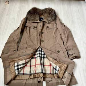 BURBERRY LONDON バーバリーロンドン ダウンコート 38 M 美シルエット ノバチェック ラクーンファー 高級感 ベージュ 3way　ライナー