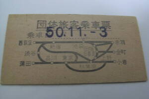 団体旅客乗車票　乗車日 昭和50年11月3日　秋葉原駅発行　国鉄