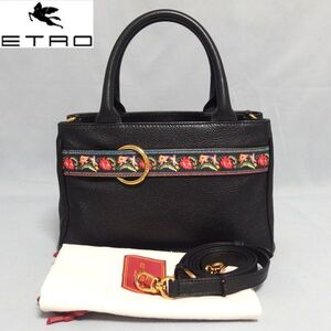 極美品★ETRO ロゴ 花柄 レザー 2Way ショルダー ハンドバッグ フラワープリント エトロ★