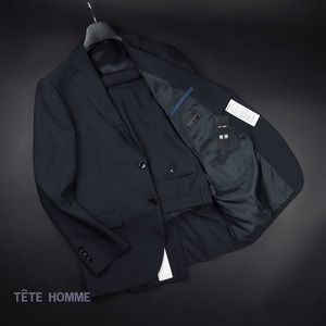 新品 ★ TETE HOMME テットオム 4WAY ストレッチ スーツ ウォッシャブル セットアップ 3201 941 紺 無地 【L】