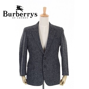 A5097/美品 秋冬 総裏 BURBERRY バーバリー ウール ネップ ツイード ロゴ革釦 テーラード シングル2Bジャケット 165 A4 紺/メンズ スーツ用