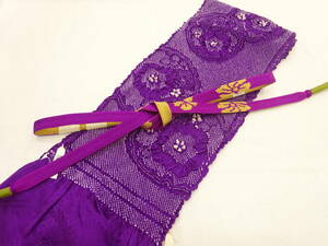 新品・未使用★正絹★振袖用・平組帯締め（帯〆）・絞り帯揚げセット★紫色地です