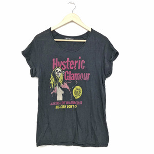 ◆HYSTERIC GLAMOUR ヒステリックグラマー 半袖Tシャツ サイズフリー◆ ブラック リネンコットン レディース トップス ヒスガール