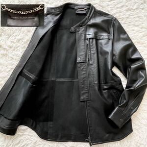 希少 美品 XLサイズ DIESEL ラムレザー ジャケット ダブルジップ ロゴ釦 チェーンハンガーループ ブラック ディーゼル メンズ 黒 ブルゾン