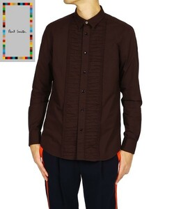 〇新品☆Paul Smith ラッフル(フリル)シャツ RUFFLE SHIRT エンジカラー☆Lサイズ 肩幅46㎝ 身幅55㎝ 着丈75㎝ 袖丈62㎝☆定価33,000円