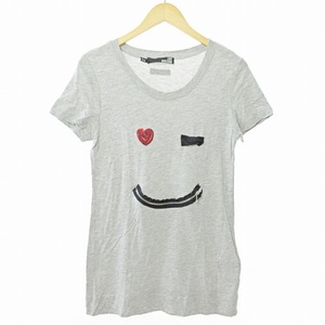 ラブモスキーノ LOVE MOSCHINO Tシャツ カットソー 半袖 スマイル Smile ビジュー 飾りジップ 42 グレー 1111 ■GY09 レディース