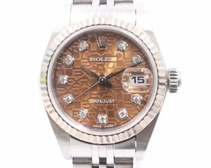 【ト長】ROLEX ロレックス デイトジャスト 79174G AT ブラウンコンピューター文字盤 10P ダイヤモンド レディース IA000IOB24