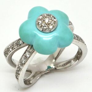 AREZZO(アレッツォ)◆天然トルコ石/天然ダイヤモンドリング◆U 約8.7g 約14.5号 turquoise diamond ring指輪 EF8/EF9