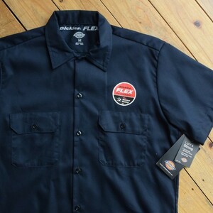 新品 ディッキーズ Dickies 半袖ワークシャツ メンズ Mサイズ タグ付き未使用品 ネイビー FLEX USA古着 デッドストック 無地 ブランクT1437