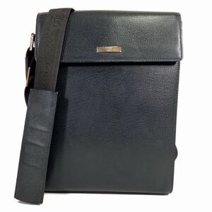 【デュポン】本物 S.T.Dupont ショルダーバッグ 黒 ロゴ金具 ポシェット 斜め掛け 本革 レザー 男性用 メンズ イタリア製