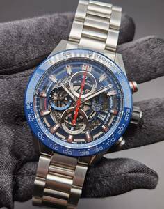 中古 タグホイヤー TAG HEUER カレラ キャリバーホイヤー01 クロノグラフ CAR201T-0 デイト スケルトン文字盤 ブルー SS 自動巻き メンズ