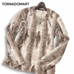 TORNADOMART トルネードマート 秋冬★ 長袖 Vネック 抜染エンボス ストライプ ファー カットソー Sz.L　メンズ　I4T03406_A#E