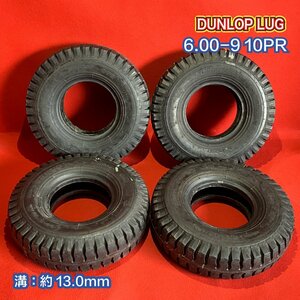 【送料無料】中古 フォークリフトタイヤ 6.00-9 10PR DUNLOP LUG 4本SET【47138789】