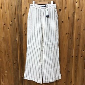 【未使用】Polo by Ralph Lauren＊ポロ ラルフローレン レディース0 ロングパンツ ボトムス ワイドパンツ リネンパンツ ストライプ 麻100%