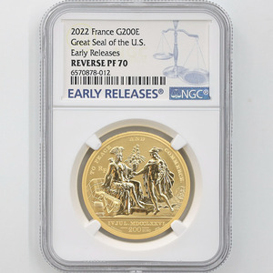 2022 フランス アメリカ独立の歴史 アメリカの国璽 200ユーロ 金貨 1オンス リバースプルーフ NGC REVERSE PF 70 ER 最高鑑定 元箱付