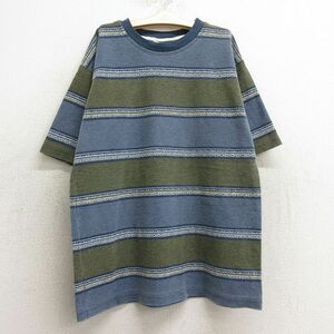 古着 半袖 ビンテージ Tシャツ キッズ ボーイズ 子供服 90s クルーネック 薄紺他 ネイビー ボーダー 24may27