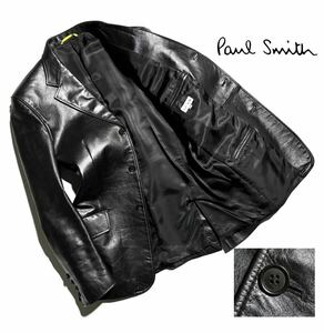 最高級【定価10万】Paul Smith LONDON ポールスミス レザー テーラードジャケット M 牛革 美シルエット【雰囲気抜群の名作モデル】黒 