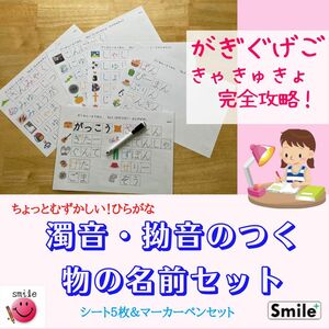 新商品★ちょいムズ　ひらがな練習　濁音・拗音イラスト付きなぞり書きシート　ひらがな練習　一年生　入学準備　なぞり書き　繰り返し