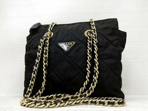 美品◆PRADA プラダ◆キルティングナイロン サフィアーノ レザー 本革◆チェーン ショルダー バッグ◆黒◆イタリア製◆ヴィンテージ◆A8332