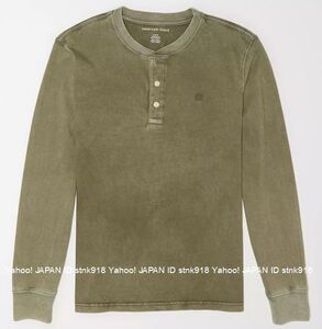 〓アメリカンイーグル/US XXXL/AE Super Soft Icon Long-Sleeve ヘンリーTシャツ/Olive