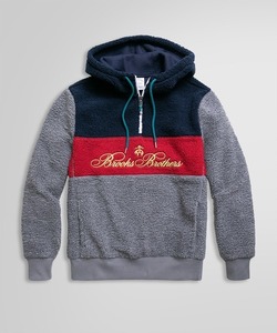 BROOKS BROTHERS テディフリース ロゴエンブロイダリー ハーフジップ フーディー