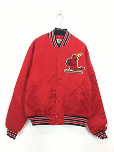 古着 80s USA製 Starter MLB St. Louis Cardinals カージナルス 光沢 サテン スタジャン ジャケット L 古着